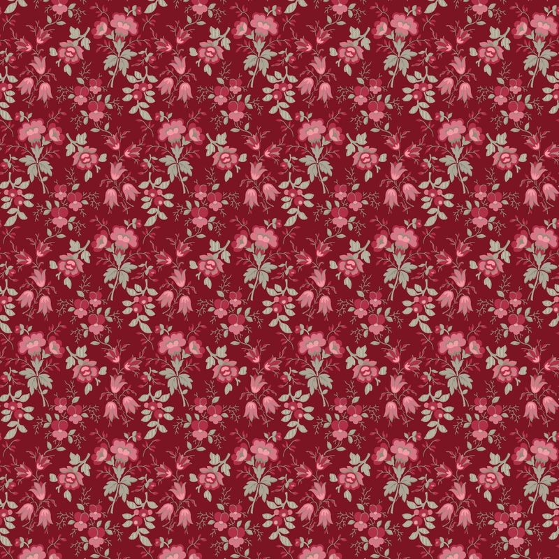 Blushing Blooms - Flowers and Buds - Red - 1/2m cut