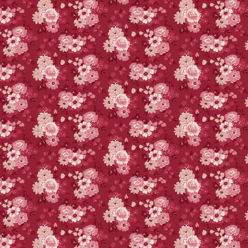 Blushing Blooms - Floral Bouquets - Red - 1/2m cut