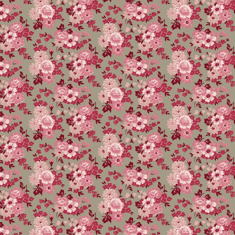 Blushing Blooms - Floral Bouquets - Taupe/Pink - 1/2m cut