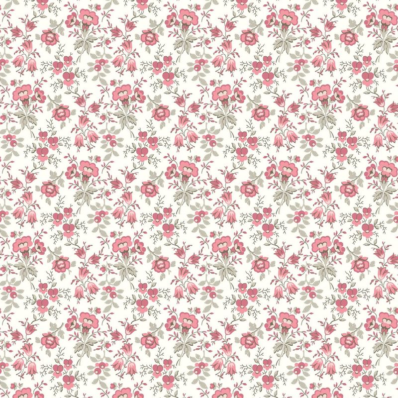 Blushing Blooms - Flowers and Buds - Cream and Pink - 1/2m cut