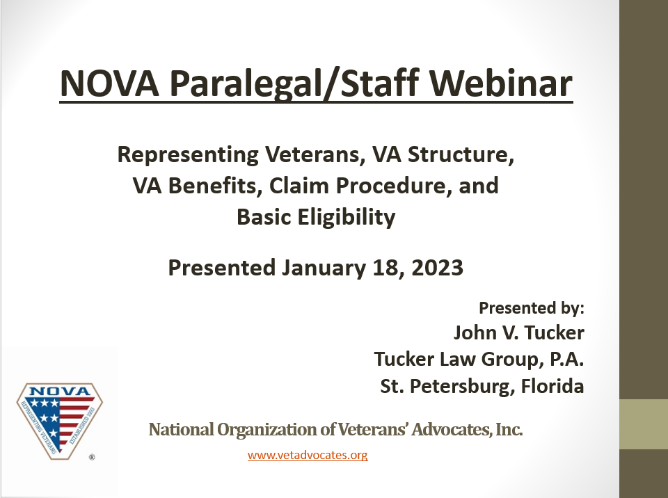 NOVA Paralegal/Staff Education Webinar Series - Session Two: VA Structure, Benefits, Claim Procedure, and Basic Eligibility - NonMember Price