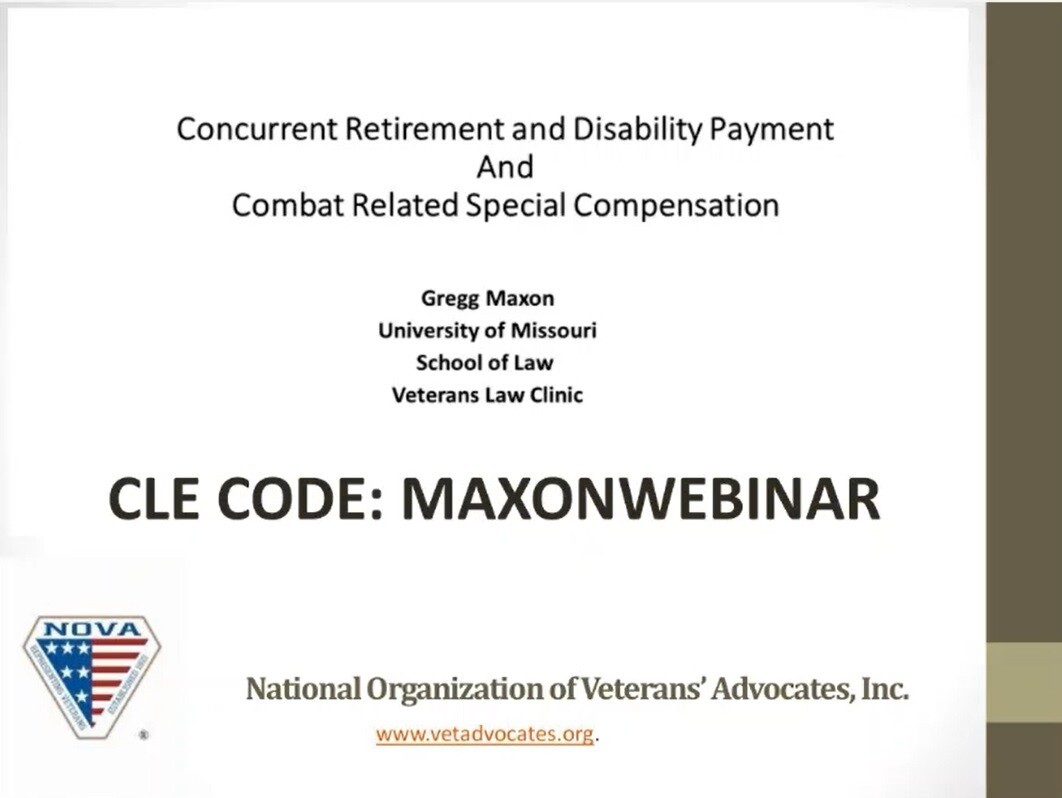 NOVA Webinar: Concurrent Retirement and Disability Pay (CRDP) and Combat Related Special Compensation (CRSC): A Primer - NACVSO Price