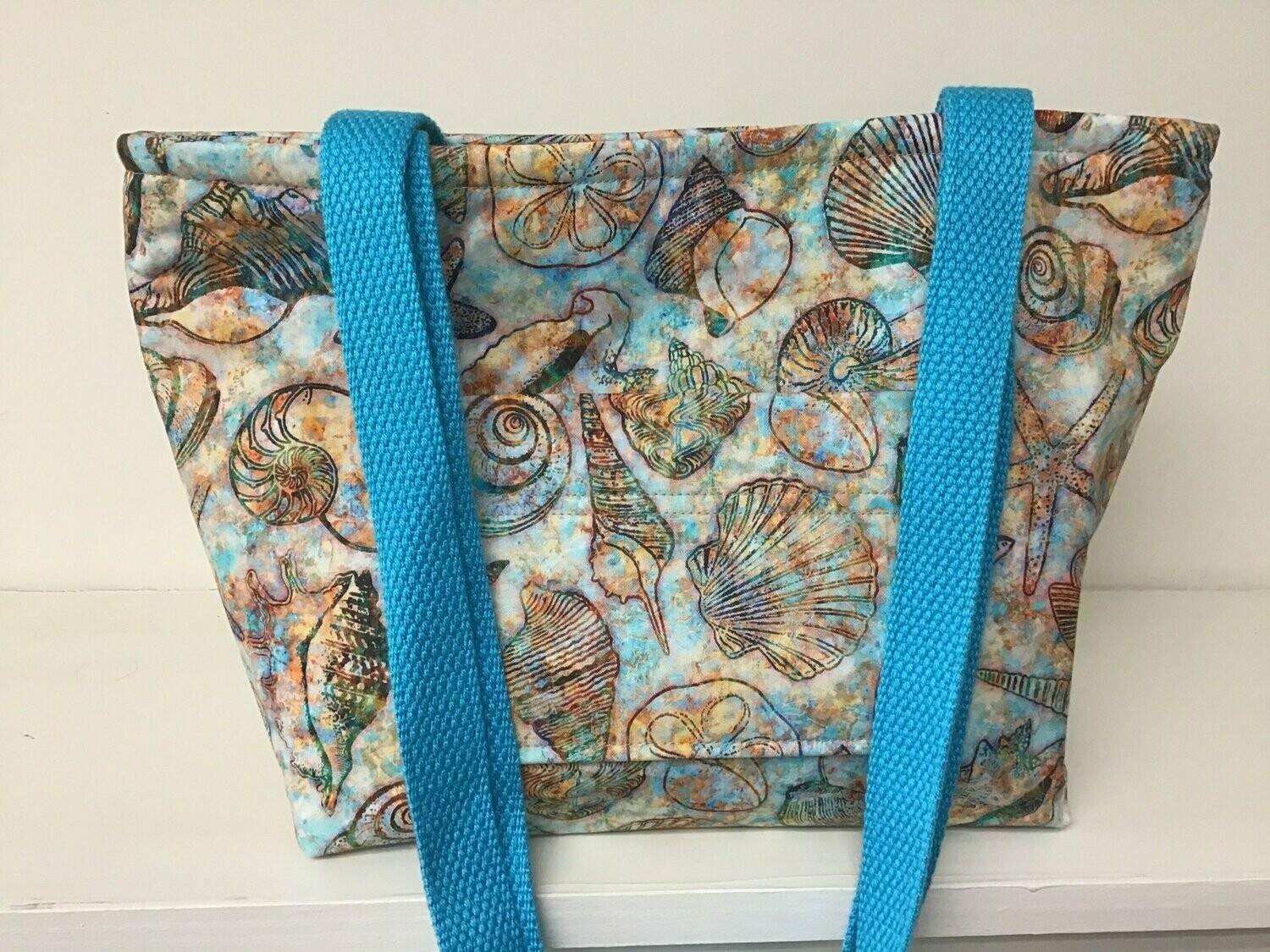 Shells in coral, sand, & turquoise, turquoise straps