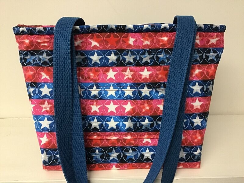 Rows of stars in red, white & medium blue, medium blue straps