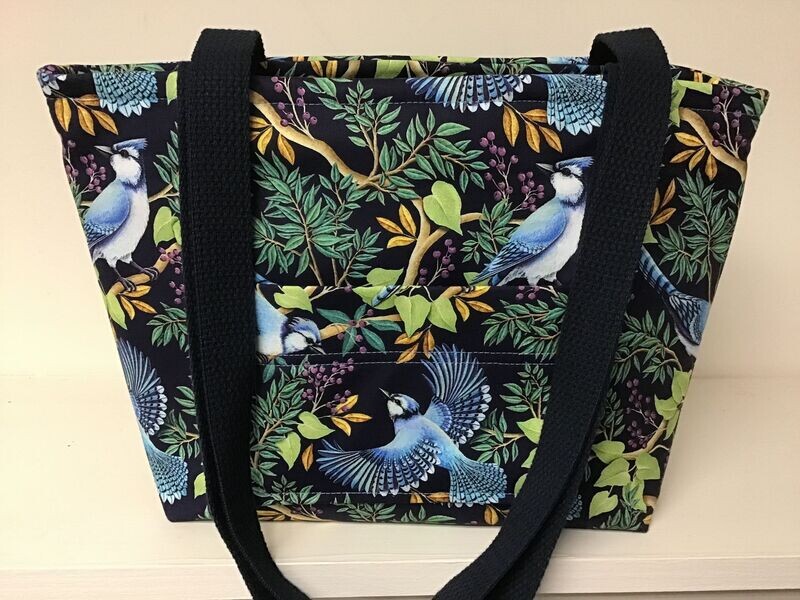 Blue Jays & tree branches on navy blue, navy blue straps