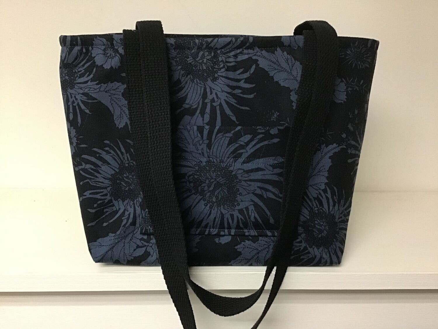 Slate gray exotic flowers on jet black, black straps