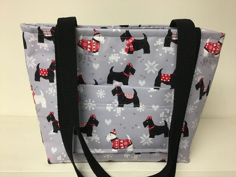 Scotties & Westies on soft gray, black straps