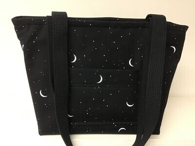 Simple white crescent moons & stars on jet black, black straps
