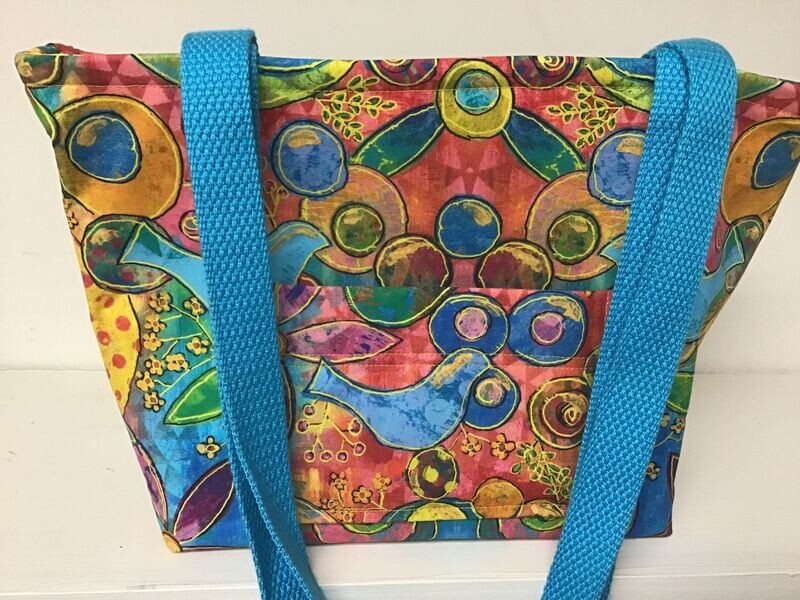 Cheerful & bright floral with blue birds, turquoise straps