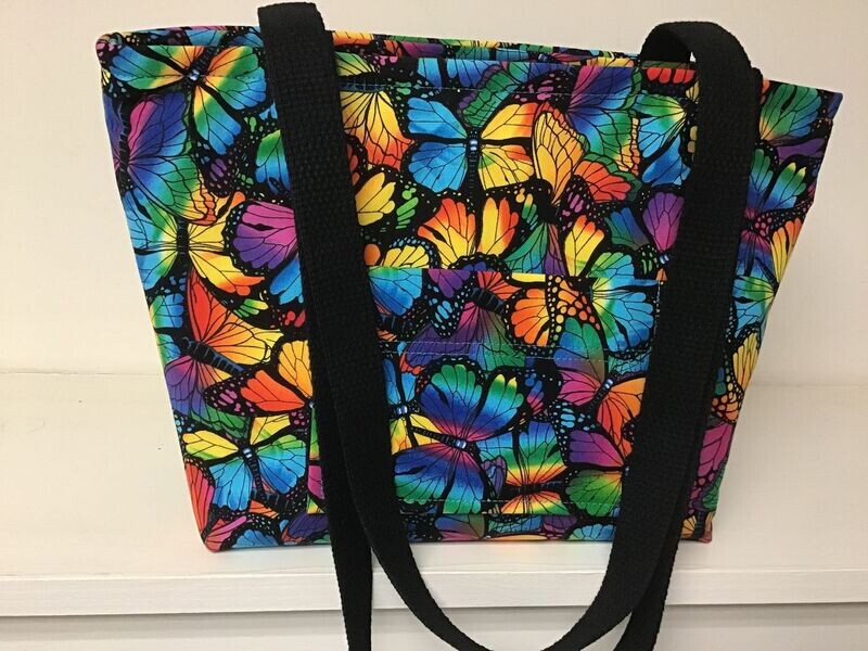 Bright butterflies on black, black straps