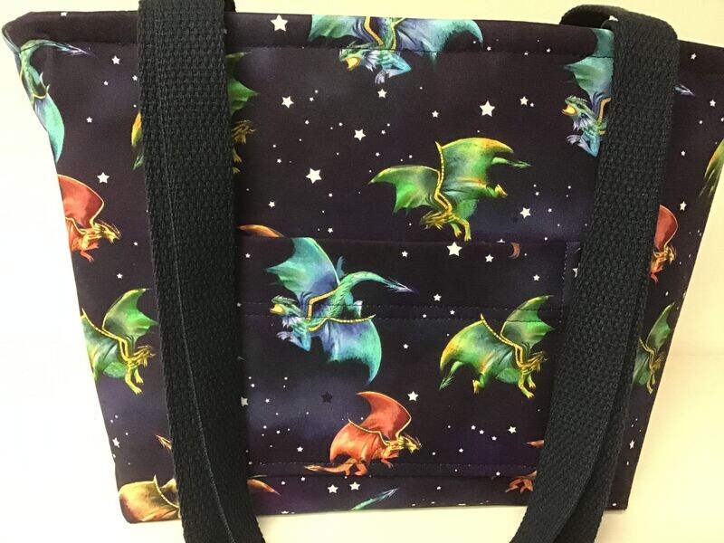 Fun dragons on a dark blue night sky, dark blue straps