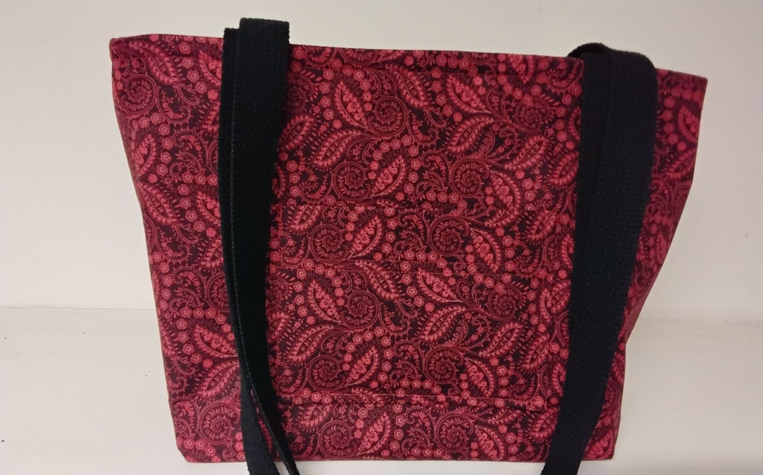 Red & black paisley, black straps