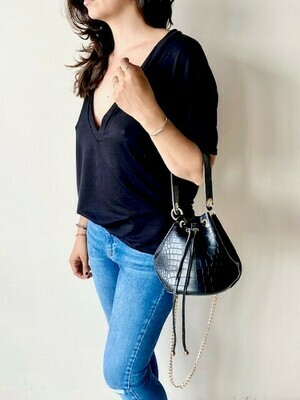 ALLIGATOR BLACK HANDBAG CHAIN STRAP ALLIGATOR BLACK HANDBAG CHAIN STRAP