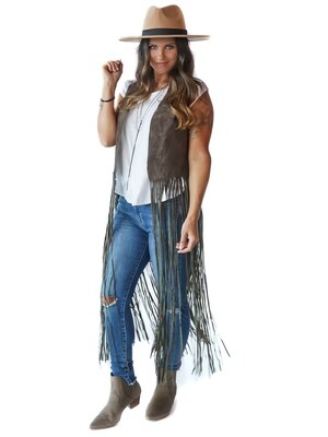 SLEEVELESS BOHO VEST WITH LONG FRINGE SLEEVELESS BOHO VEST WITH LONG FRINGE