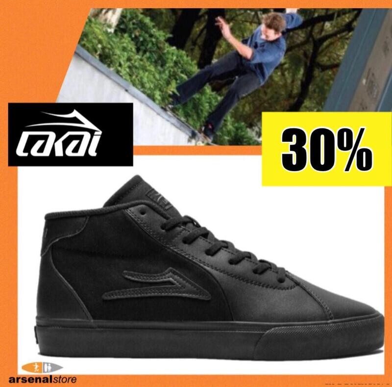 TENIS LAKAI FLACO II MID BLACK BLACK LEATHER