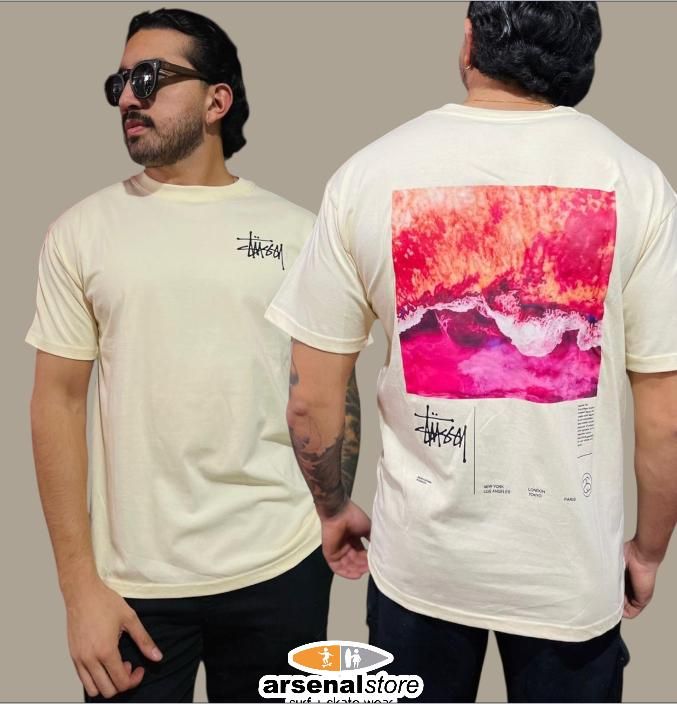 CAMISETA STUSSY BEIGE LETRAS NEGRAS