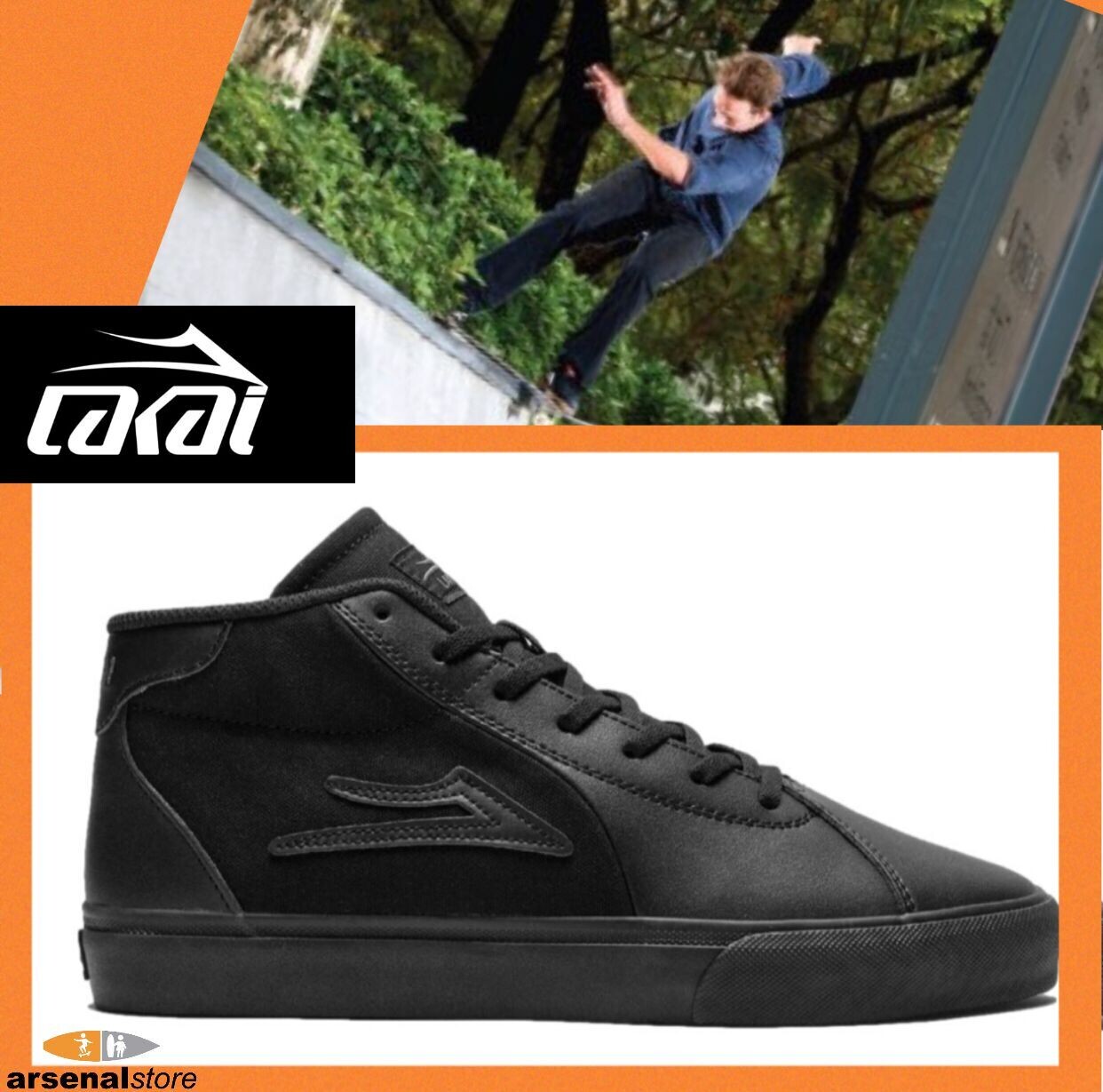 TENIS LAKAI FLACO II MID BLACK BLACK LEATHER TENIS LAKAI FLACO II MID BLACK BLACK LEATHER