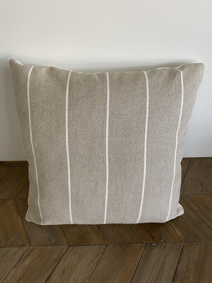 Linen cushion with white stripe and backing