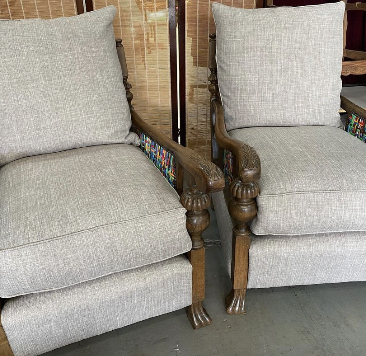Pair of Gothic Queen Anne armchairs with 'crazy cane'