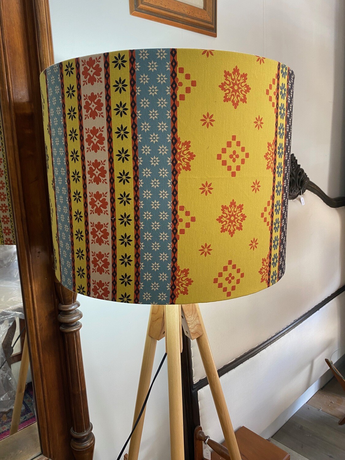 Large drum shade in striking colours and pattern