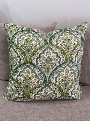 Large scatter cushion in arabesque print fabric