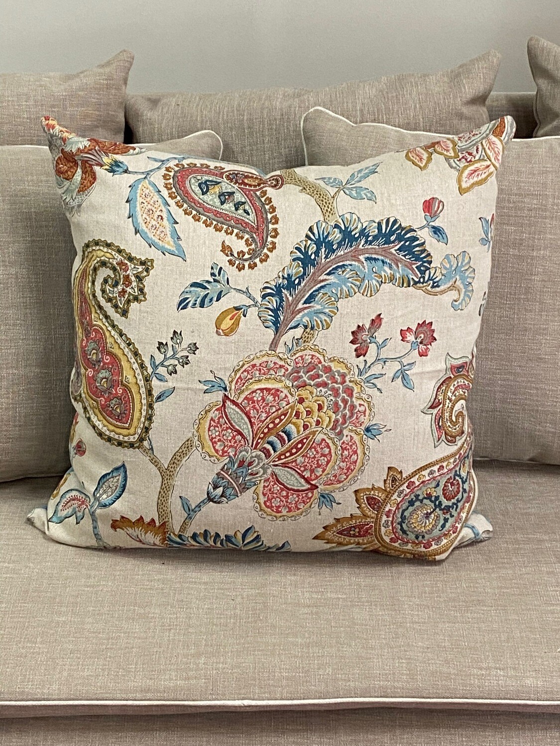 Large scatter cushion featuring Jacobean era flowers