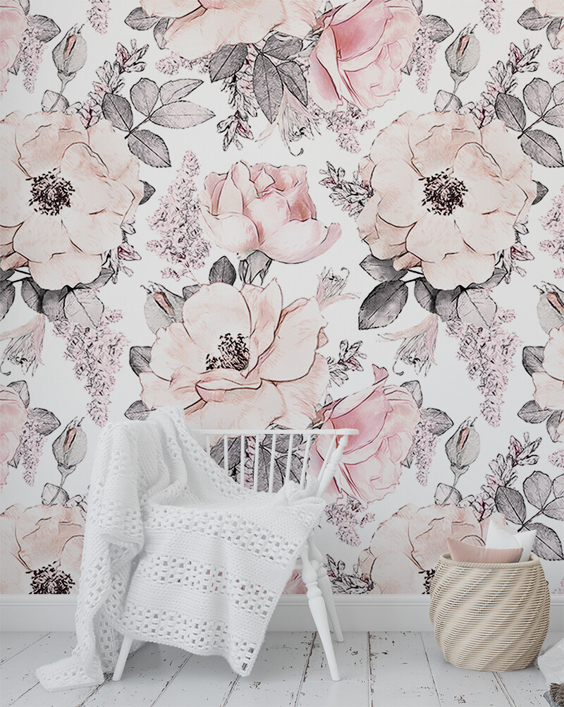 Snow Roses Removable Wallpaper