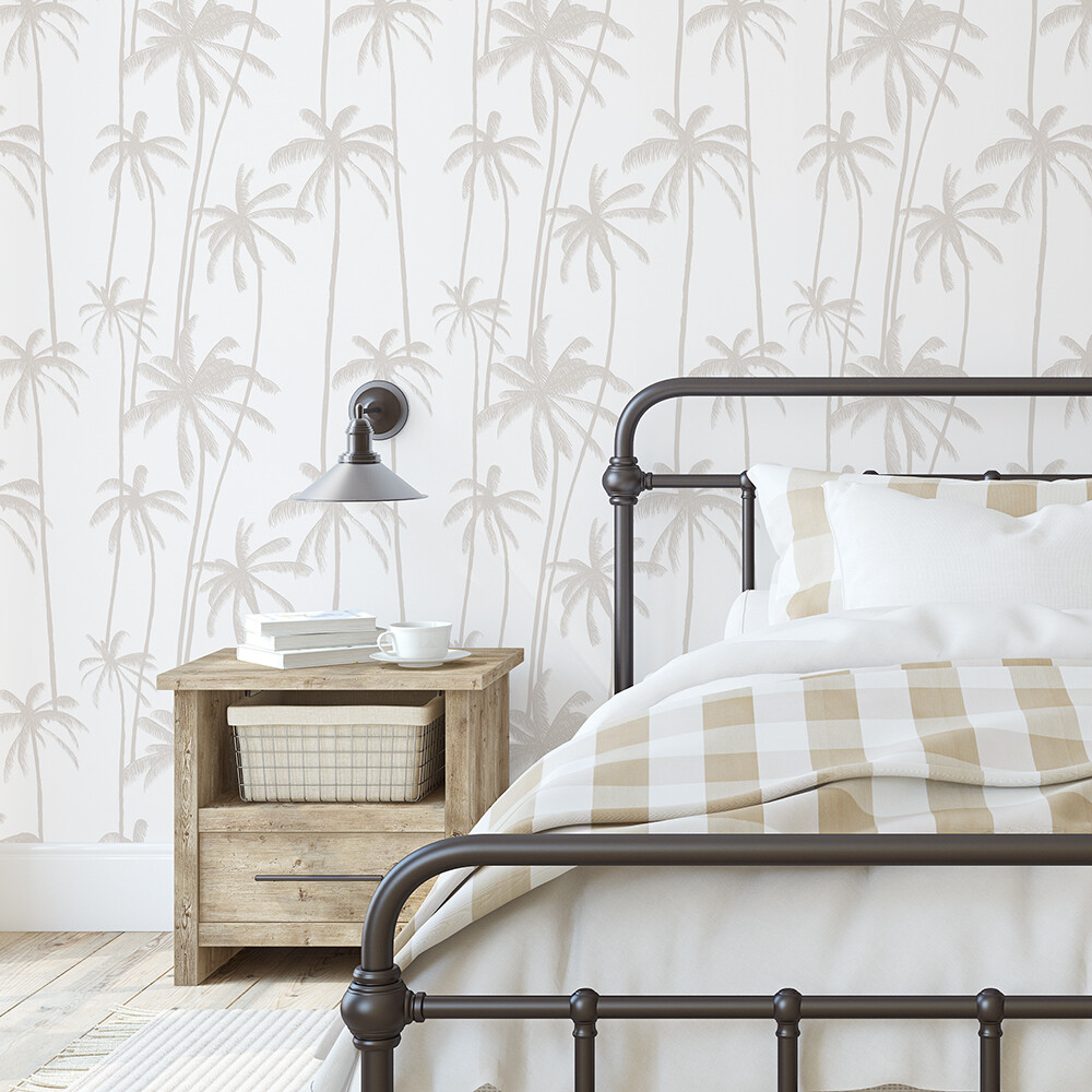 Neutral Palms (on white) Removable Wallpaper