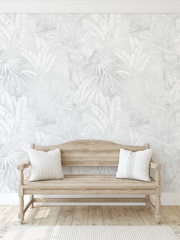 Luxe Palms Removable Wallpaper - Soft Grey