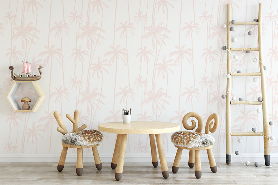 Pink Palms (white background) removable wallpaper