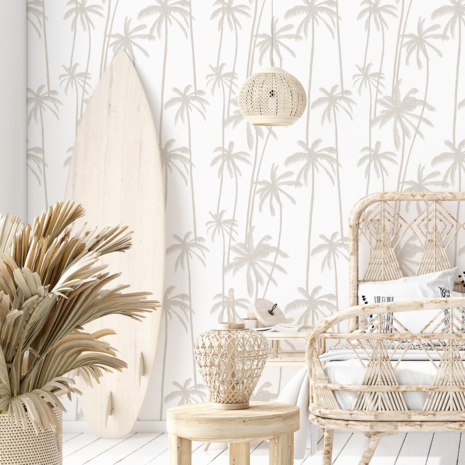 Neutral Palms (on white) Removable Wallpaper