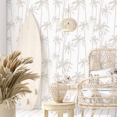 Neutral Palms (on white) Removable Wallpaper