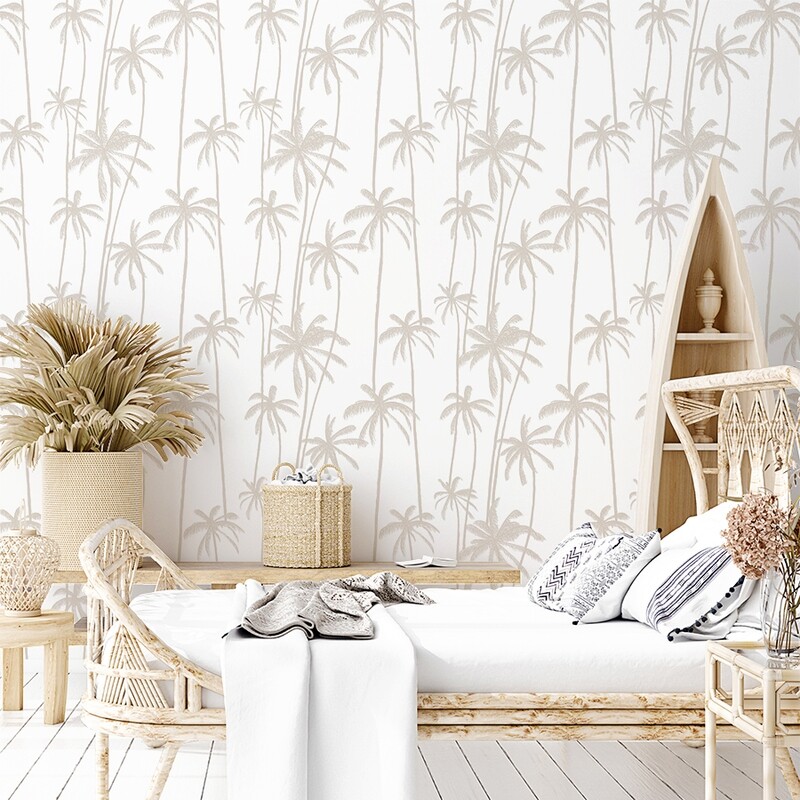 Neutral Palms (on white) Removable Wallpaper