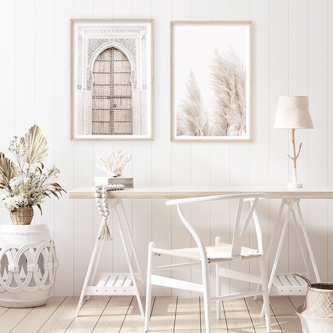 Moroccan Door & Coastal Pampas Grass (portrait) Set