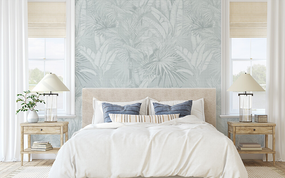 Luxe Palms Removable Wallpaper - Duck Egg Blue