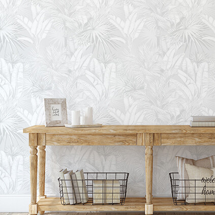 Luxe Palms Removable Wallpaper - Soft Grey - Smooth Look