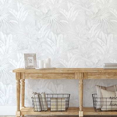 Luxe Palms Removable Wallpaper - Soft Grey - Smooth Look
