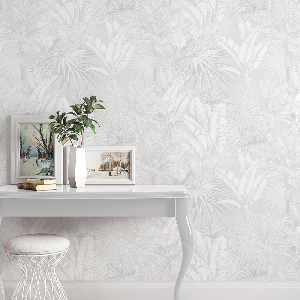 Luxe Palms Removable Wallpaper - Soft Grey - Smooth Look