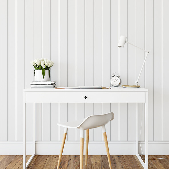 Smooth Tongue & Groove (Clean Look) Wood Panels Removable Wallpaper (Light Grey)