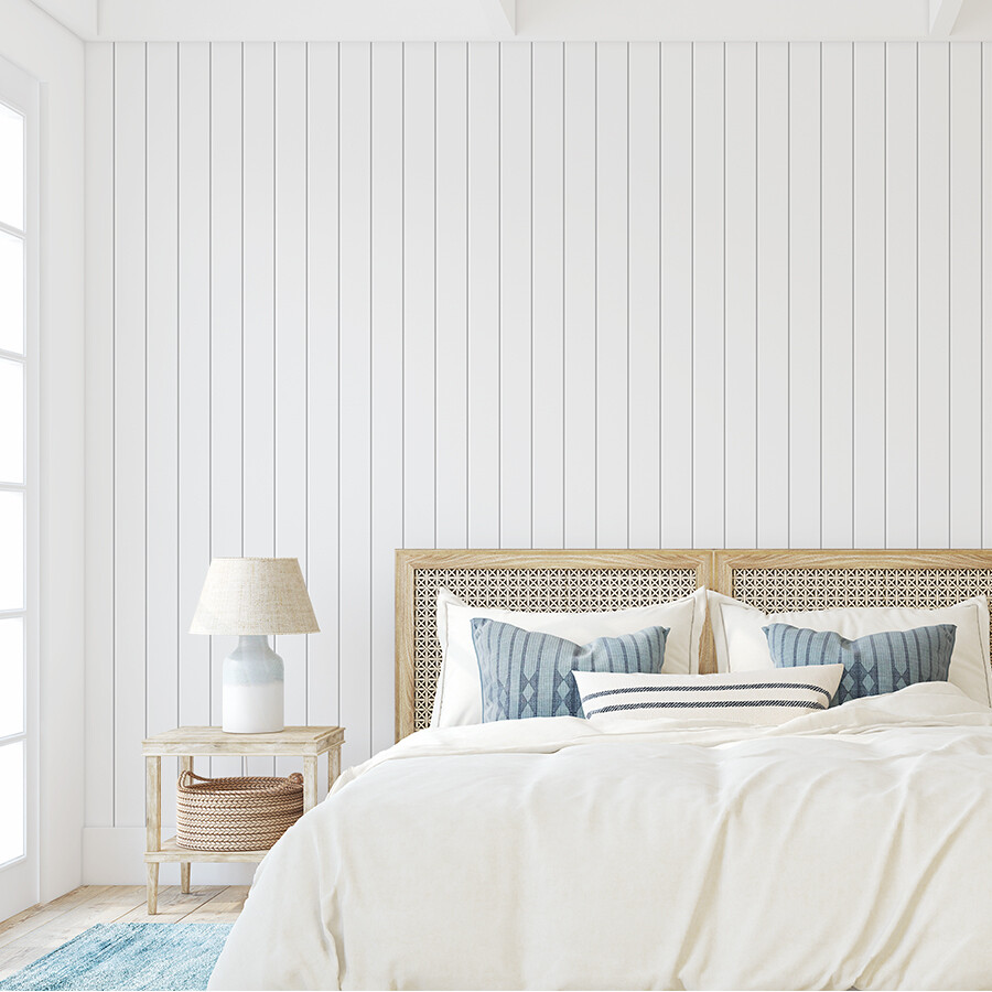 Smooth Tongue & Groove (Clean Look) Wood Panels Removable Wallpaper (Light Grey)