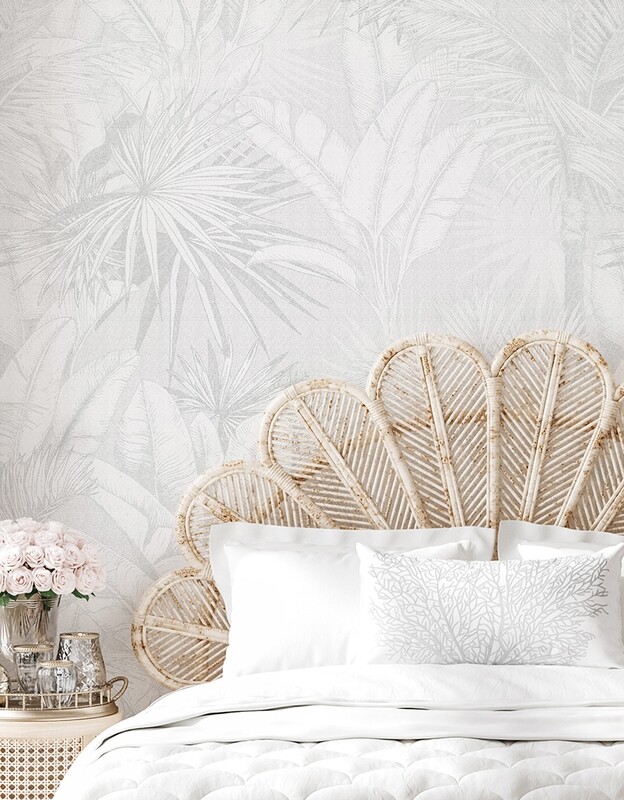 Luxe Palms Removable Wallpaper - Soft Grey