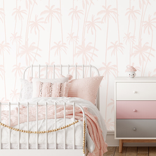 Palms (Pink/White) Removable Wallpaper