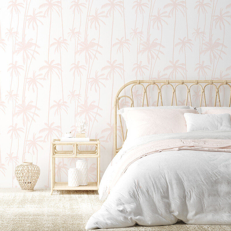 Palms (Pink/White) Removable Wallpaper