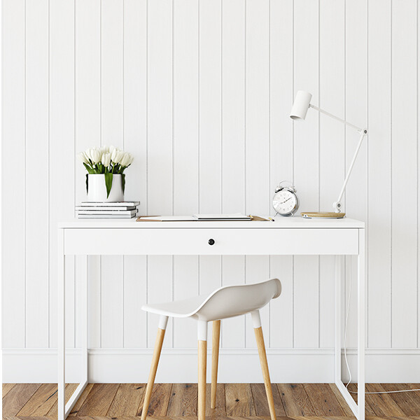 Tongue &amp; Groove Wood Planks Removable Wallpaper (Light Grey)