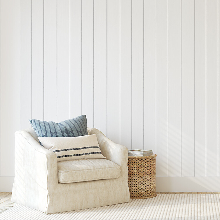 Tongue & Groove Wood Planks Removable Wallpaper (Light Grey)