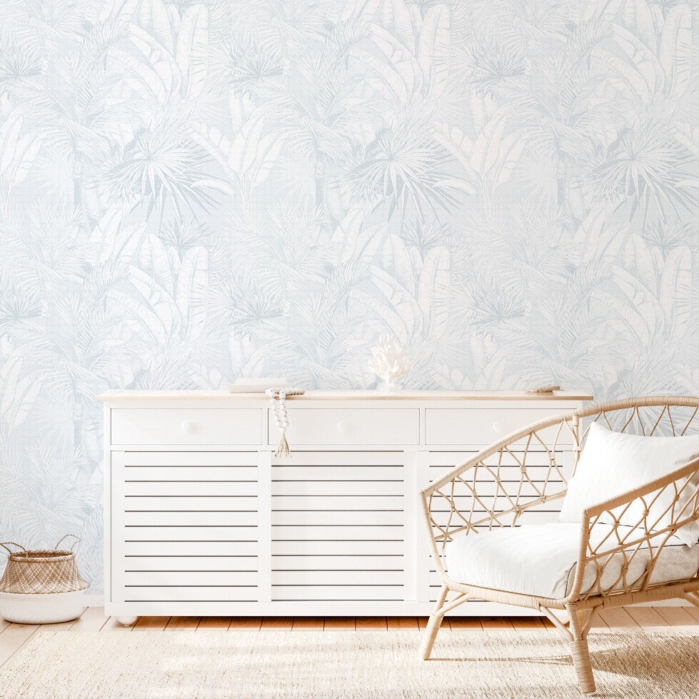 Luxe Palms Removable Wallpaper - Pale Blue