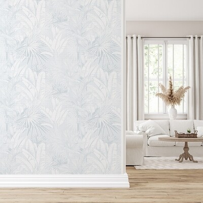Luxe Palms Removable Wallpaper - Pale Blue