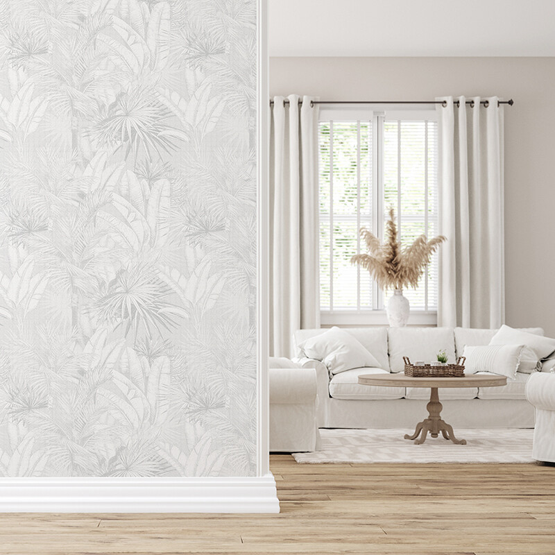 Luxe Palms Removable Wallpaper - Soft Grey