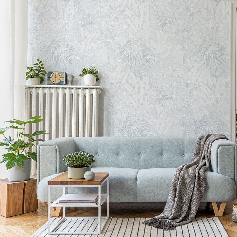 Luxe Palms Removable Wallpaper - Pale Blue
