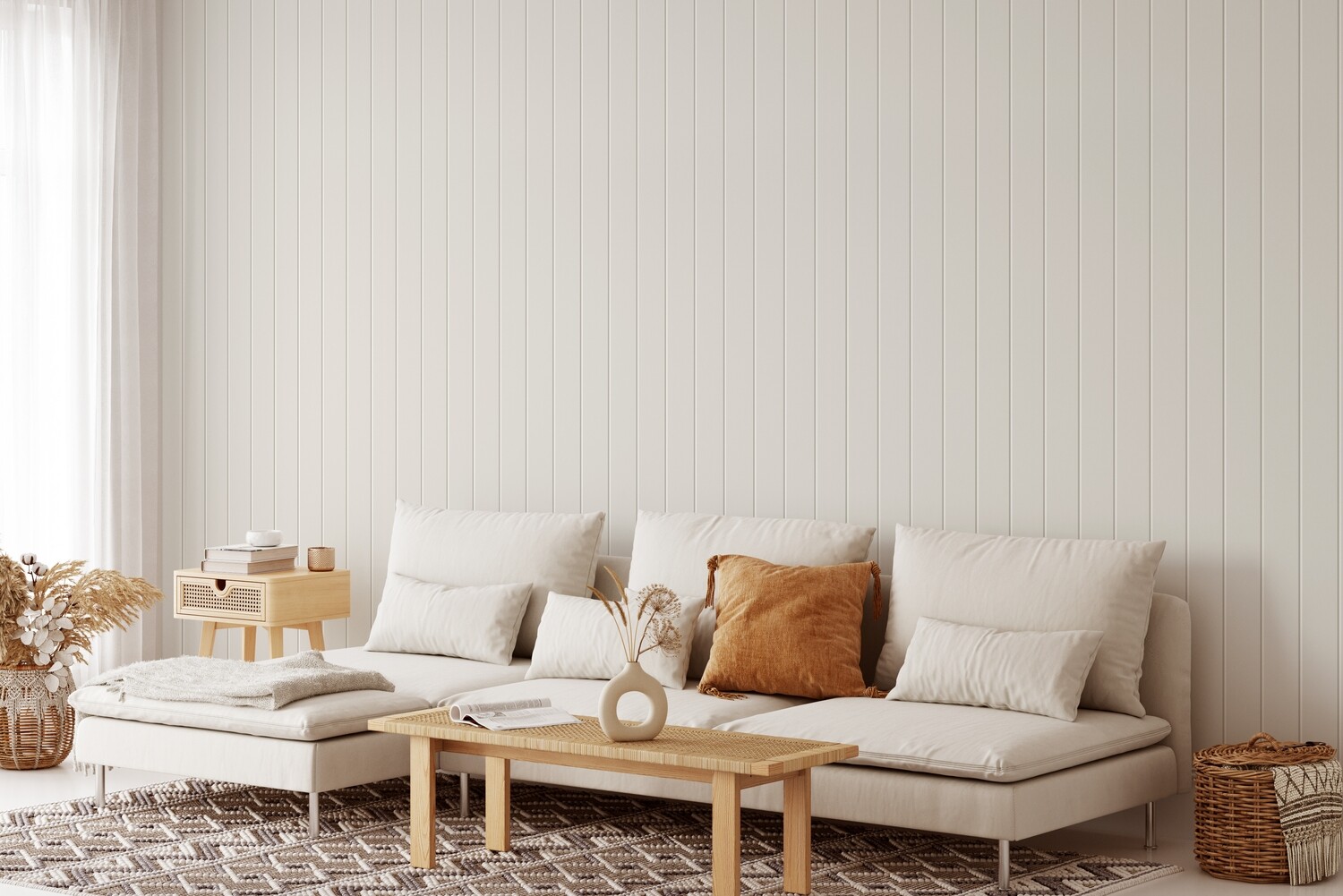 Smooth Tongue & Groove (Clean Look) Wood Panels Removable Wallpaper (Cream)